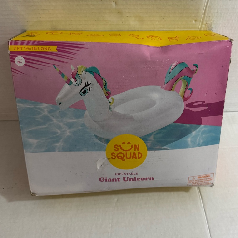 SUN SQUAD Giant UNICORN Inflatable 7’ Foot Long Pool Float Swimming Float Tube